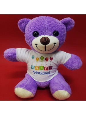Marsilyan Happy Birthday Tişörtlü Peluş Mor Ayıcık