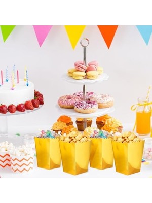 Skygo Altın Sarı Renk Popcorn Mısır Kutusu 8 Adet Cips Çerez Kuruyemiş Kutusu