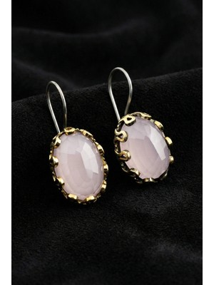 Roza Silver Pembe Kuvars Taşlı Otantik Gümüş Kadın Küpe