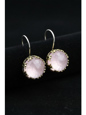 Roza Silver Pembe Kuvars Taşlı Lale Motifli Otantik Gümüş Kadın Küpe