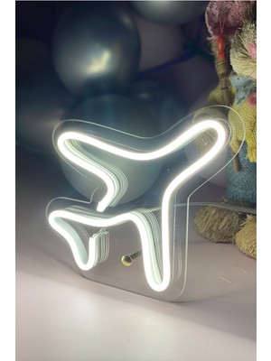 Normadia Çocuk Odası Için Uçak Şekilli Neon LED Işıklı Tablo 16X16 cm