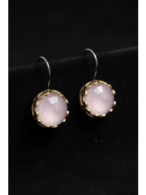 Roza Silver Pembe Kuvars Taşlı Vav Harfi Motifli Otantik Gümüş Kadın Küpe