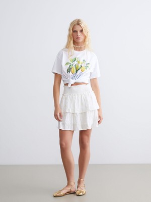 Lc Waikiki Yeni Sezon Beli Lastikli Nakışlı Pileli Mini Etek