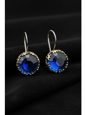 Roza Silver Safir Taşlı Lale Motifli Otantik Gümüş Kadın Küpe