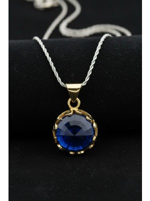 Roza Silver Safir Taşlı Vav Harfi Motifli Otantik Gümüş Kadın Kolye