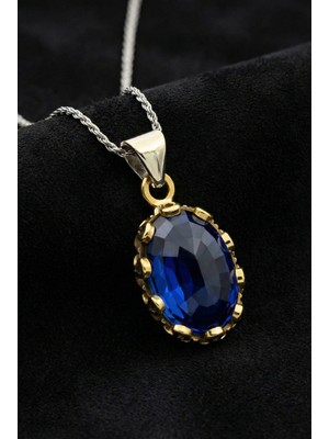 Safir Taşlı Otantik Gümüş Kadın Kolye