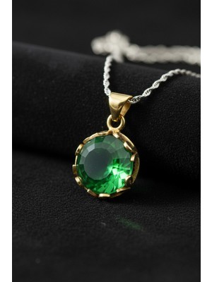 Roza Silver Zümrüt Taşlı Vav Harfi Motifli Otantik Gümüş Kadın Kolye