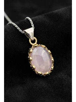 Roza Silver Pembe Kuvars Taşlı Otantik Gümüş Kadın Kolye