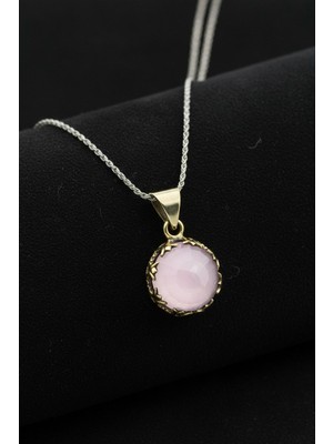 Roza Silver Pembe Kuvars Taşlı Lale Motifli Otantik Gümüş Kadın Kolye