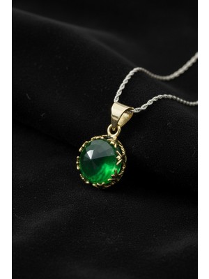 Roza Silver Zümrüt Taşlı Lale Motifli Otantik Gümüş Kadın Kolye