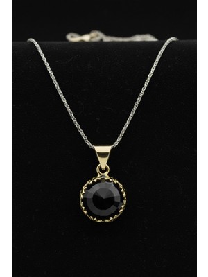 Roza Silver Oniks Taşlı Lale Motifli Otantik Gümüş Kadın Kolye