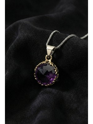 Roza Silver Ametist Taşlı Lale Motifli Otantik Gümüş Kadın Kolye