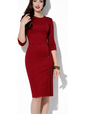 Nake Butik Kadın  Düğme Detaylı Diz Boyu Elbise