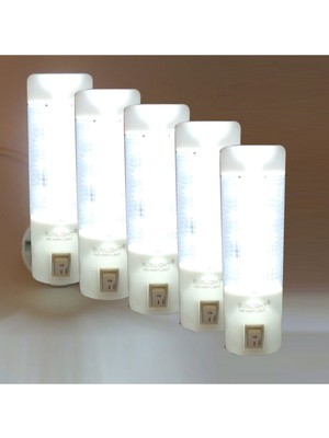 Normadia Enerji Tasarruflu Uzun LED Gece Lambası 5’li Set Beyaz Işıklı Düğmeli