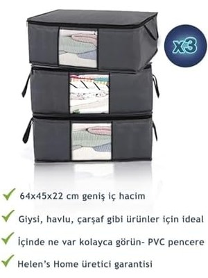 Skygo 3 Adet Gri Pencereli Giysi Hurcu Saklama Çantası 64X45X22