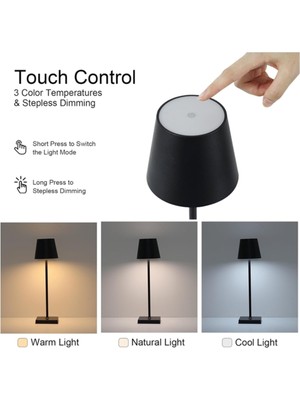 Normadia Şarjlı LED Masa Lambası, Dokunmatik, Dekoratif, Taşınabilir, Metal Tasarım