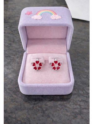 miraç gümüş takı atölyem 925 Ayar Gümüş Mineli Ortası Taşlı Çiçek Detaylı Çocuk Küpesi