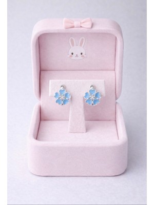 miraç gümüş takı atölyem 925 Ayar Gümüş Mineli Ortası Taşlı Çiçek Detaylı Çocuk Küpesi