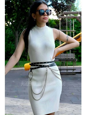 Zincir Detaylı Bele Domalı Şık Deri Kemer - APFT731