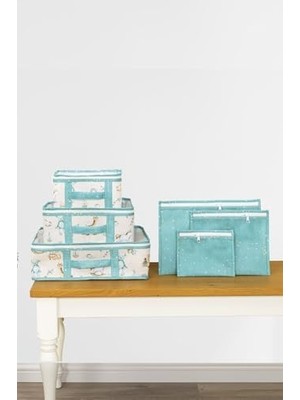 Skygo Anne Bebek 6'lı Seyahat Seti, Bavul Organizer, Bebek Odası Düzenleyici, Mavi Renk