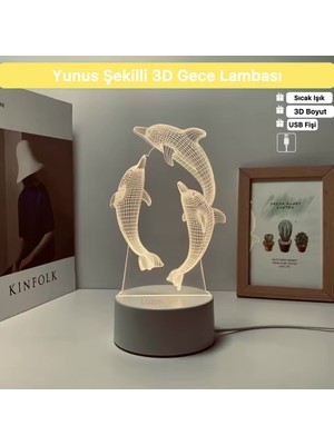 Normadia 3D Yunus Gece Lambası, Sıcak ve Rahatlatıcı Ortam Yaratıcı, Şık Tasarım