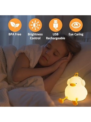 Skygo Ördek Gece Lambası, Kulaklıklı Sevimli Ördek Lambası, Yatak Odası Için Mükemmel Silikon Gece Lambası, Kısılabilir Zamanlayıcılı Müzik Dekoru, Şarj Edilebilir, Bebekler, Kız Çocukları Için Doğum Günü,