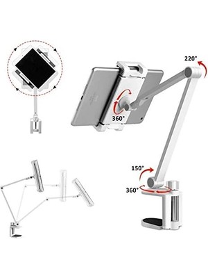 Skygo Alüminyum Uzun Kollu Tablet Standı, /ipad/ipad Mini/ipad Pro 12,9 Inç Herhangi Bir Telefon/tablet 4-13 Inç, 360° Dönebilen Braketli Kızak Ev, Ofis, Mutfak ve Yatak Için - Siyah