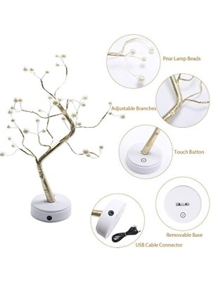Skygo LED Gece Lambası Bonsai Tasarımlı Mini Ağaç Süslü LED Işıklı 2 Fonksiyonlu, Bükülebilir Kolay Dallar Dokunmatik LED Ağaç Lamba (Rain Flower) *M60LM*