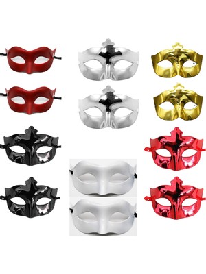 Marsilyan 12’li Renkli Parti Maskesi Seti – Siyah Gold Gümüş Kırmızı Beyaz Mat Kırmızı