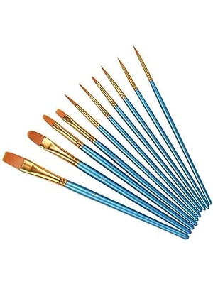 Skygo Sanatçı Fırçası Seti, 10'lu Paket Naylon Fırça, Resim, Akrilik, Ince Fırça, Sulu Boya ve Yüz Boyama, Kendin Yap El Sanatları Için, Mavi