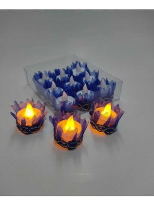 Normadia Saks Mavi Ledli Kına El Mumları, Şık ve Parlak Dekorasyon Unsuru