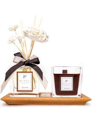 Skygo Masif Ahşap Tepsili Vıp Dark Oda Kokusu ve Mum Seti