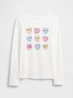 Gap Kız Çocuk Kırık Beyaz Grafik Baskılı T-Shirt