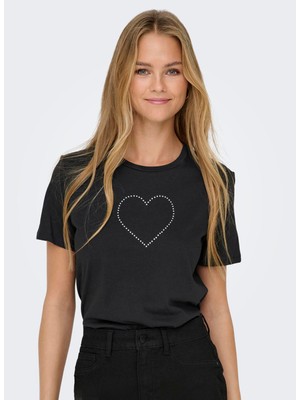 Only O Yaka Blok Desenli Siyah Kadın T-Shirt Onlarıana Lıfe S/s O-Neck Box Top J