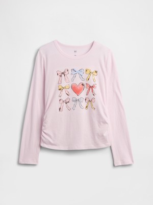 Gap Kız Çocuk Pembe Ruched Grafik Baskılı T-Shirt