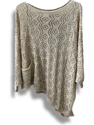 Kadın Merserize Ajurlu Asimetrik Triko Bluz – Standart Beden (38-48 Uyumlu)