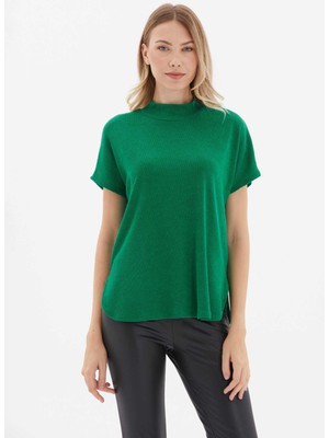 Selen Balıkçı Yaka Düz Yeşil Kadın Bluz 25KSL8250