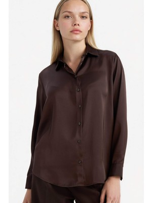 DeFacto Oversize Gömlek Yaka Saten Uzun Kollu Gömlek G0244AX26SP