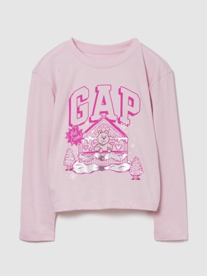 Gap Kız Çocuk Pembe Relaxed Grafik Logo T-Shirt
