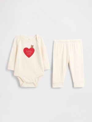 Gap Bebek Kırık Beyaz Organik Pamuk Bear Heart Bodysuit Outfit Set