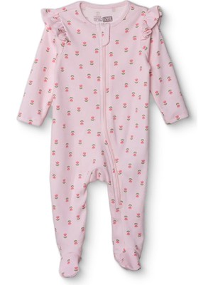 Hellobaby Hellobaby Kız Bebek Patikli Tulum Çiçek Baskılı Fermuarlı Bisiklet Yaka Uzun Paça Uzun Kol