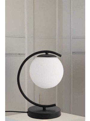 Normadia Şık Siyah Masa Lambası, Beyaz Cam Detaylı, Modern ve Zarif Tasarım