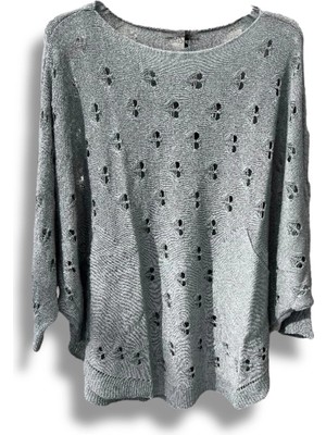 Oversize Merserize Triko Bluz - Delikli Desenli Kazak (38-52 Beden)