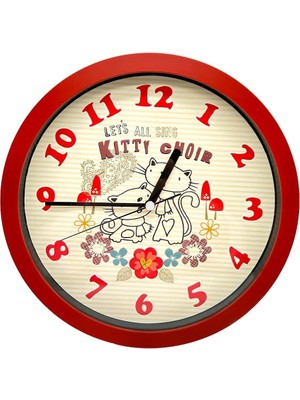 Skygo Premium Serisi Kıtty Desenli Kırmızı Duvar Saati 25 cm