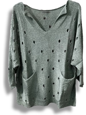 Kadın Merserize Oversize Triko Bluz – Standart Beden (38-48 Uyumlu) – Şık ve Rahat Yazlık Kazak