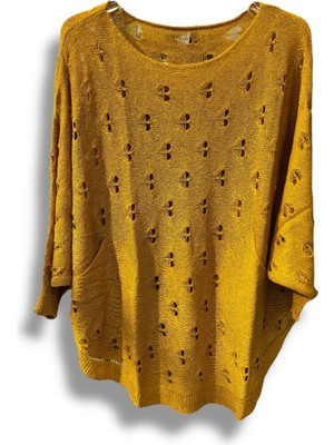 Oversize Merserize Triko Bluz - Delikli Desenli Kazak (38-52 Beden)