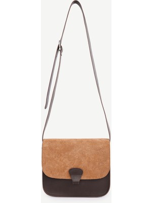 Yargıcı Şal Baskılı Süet Garnili Deri Çapraz Çanta