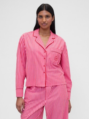 Gap Kadın Kırmızı Gap × Summer Fridays Relaxed Poplin Çizgili Pijama Üstü