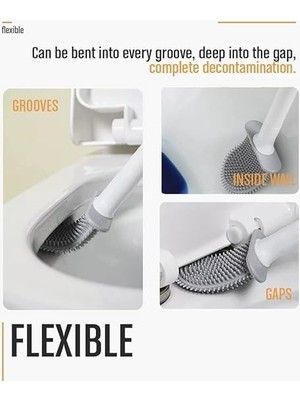 Skygo Mta High-Tech Silikon Tuvalet Fırçası, Kavisli Tasarım, Çizik Bırakmayan Başlık, Silikon Tuvalet Fırçası, Duvara Yapıştırmalı, Tuvalet, Küvet, Banyo Fırçası, Temizleme Fırçası