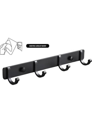 Skygo Kendinden Yapışkanlı Alüminyum 4'lü Askılık Mat Siyah